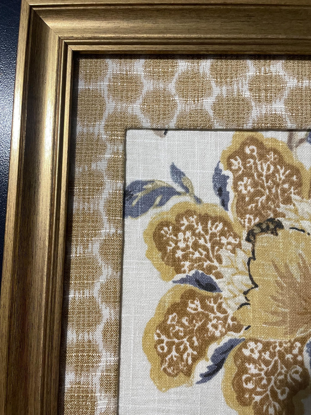 Ballard Designs Sayer Yellow fabric and Mia Dijon matting in gold frame 13x16