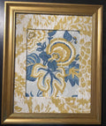 Custom-made Ballard Designs Welling Blue fabric and Annabelle matting in gold frame 13x16
