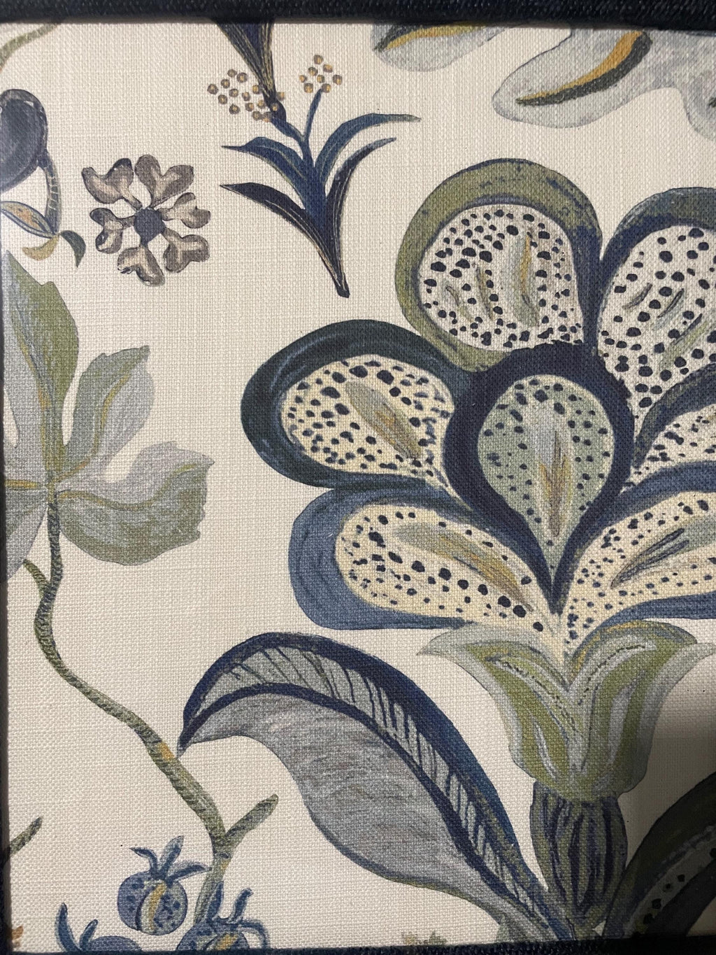 Custom-made Ballard Designs Isadore Blue fabric and Navy fabric matting in gold frame 13x16