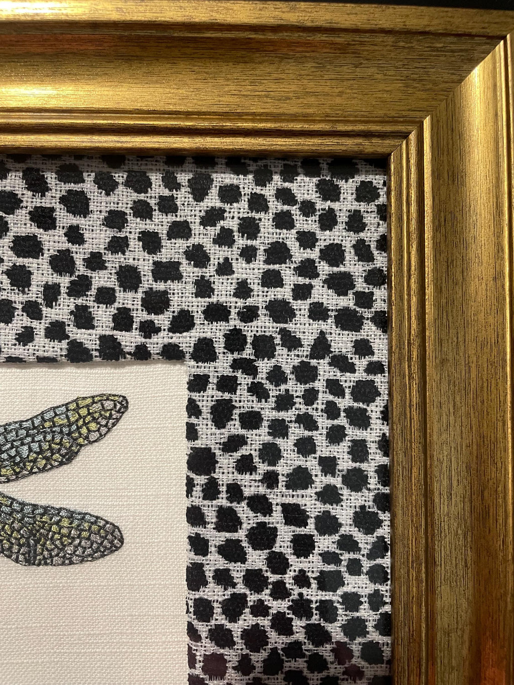 Eye catching Dragonfly surrounded by Ballard Designs Tully Ebony Fabric Mat