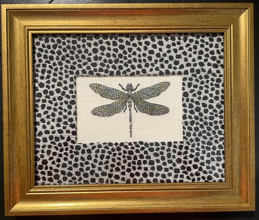 Eye catching Dragonfly surrounded by Ballard Designs Tully Ebony Fabric Mat
