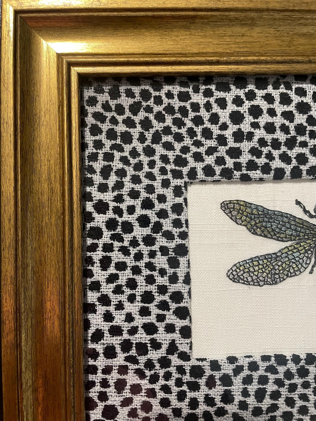 Eye catching Dragonfly surrounded by Ballard Designs Tully Ebony Fabric Mat
