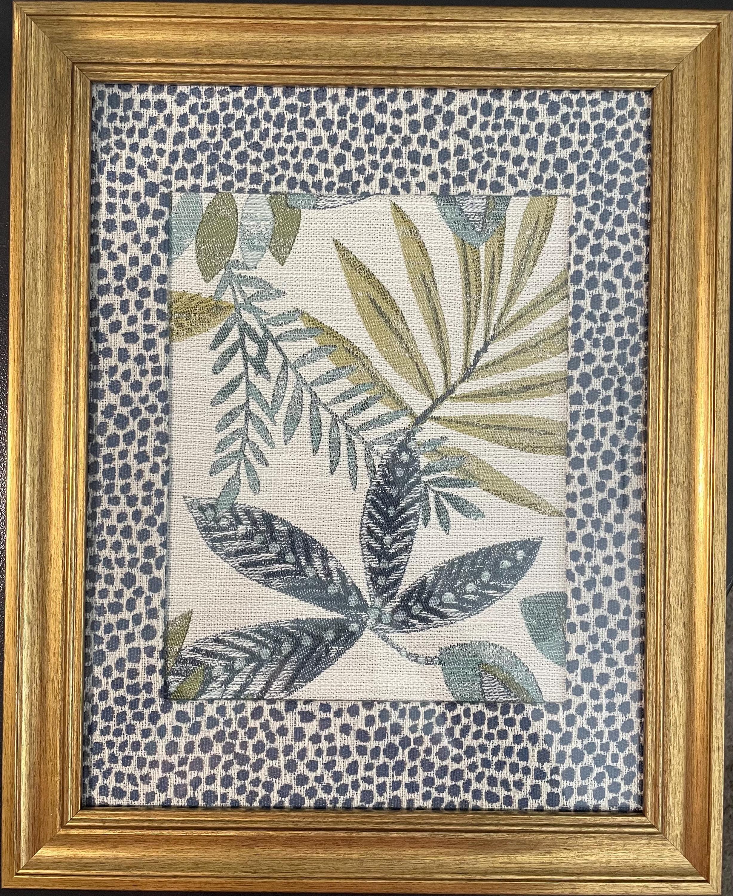 Leafy Oasis Fabric with Ballard Designs Tully fabric mat, Gold Frame (13 x 16)