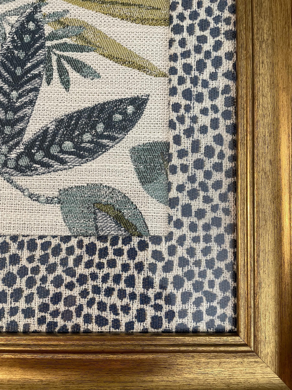 Leafy Oasis Fabric with Ballard Designs Tully fabric mat, Gold Frame (13 x 16)