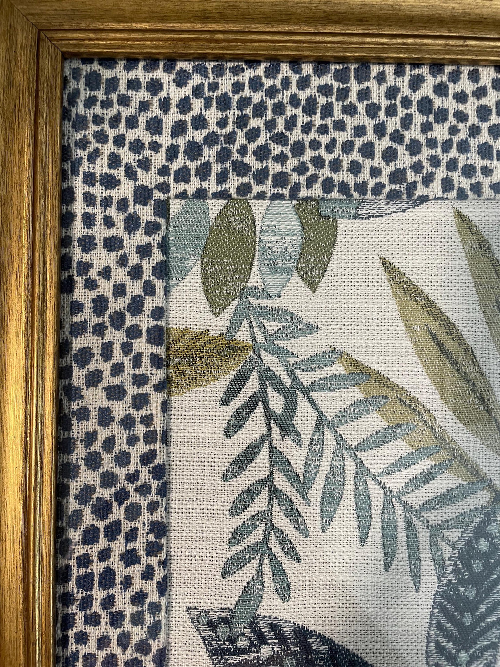 Leafy Oasis Fabric with Ballard Designs Tully fabric mat, Gold Frame (13 x 16)