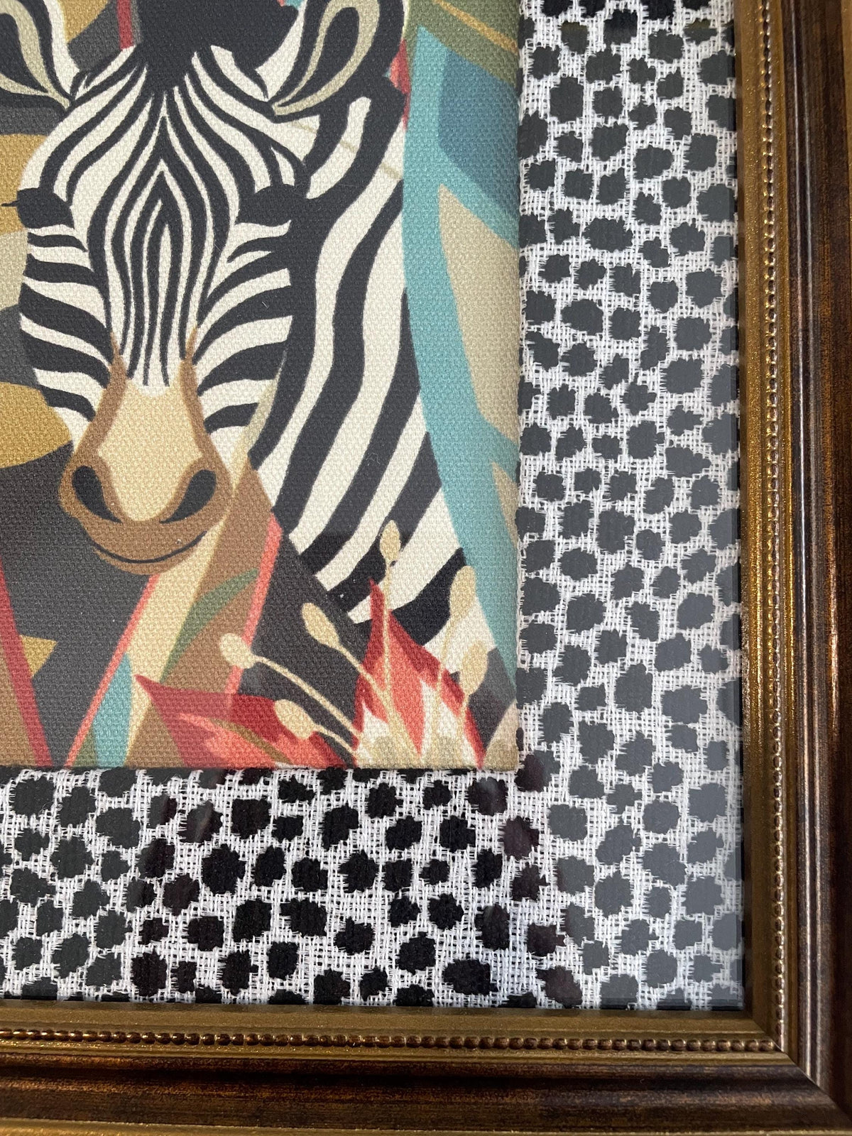 Pair of Safari Wall Art Framed Giraffe Zebra Kinabalu Fabric Print Nature Decor
