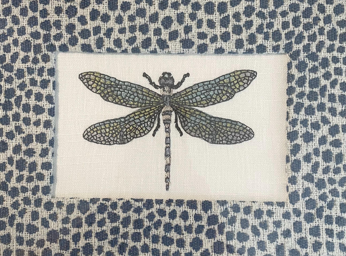 Dragonfly Framed Art with Tully Blue Ballard Designs Fabric Mat | Gold Framed Wall Decor
