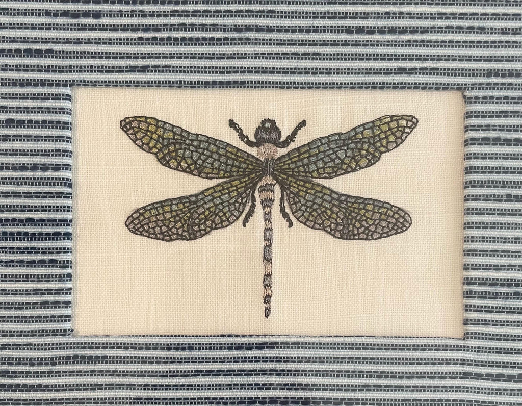 Dragonfly Ballard Designs Fabric Indigo Blue Fabric Mat Wall Decor - Embroidery Insect Art