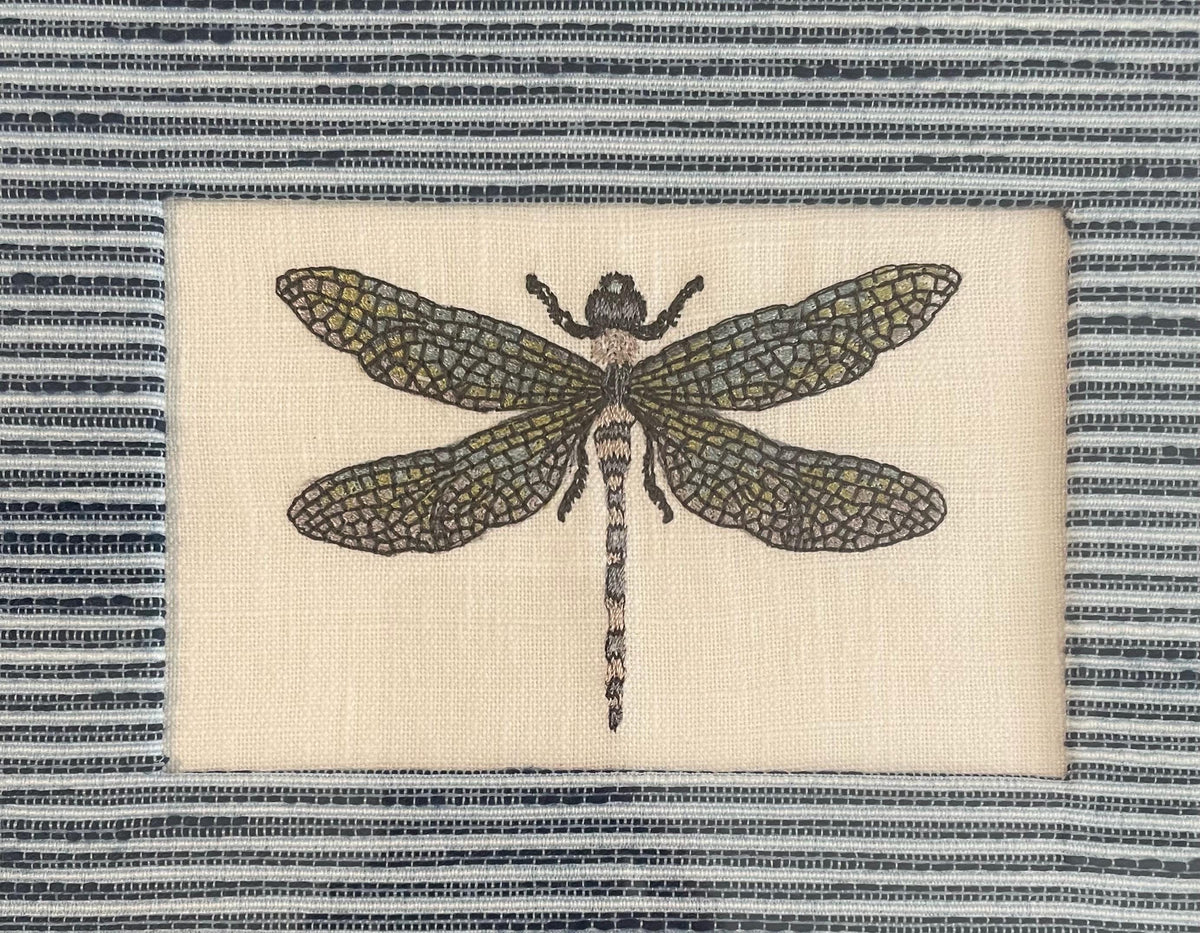 Dragonfly Ballard Designs Fabric Indigo Blue Fabric Mat Wall Decor - Embroidery Insect Art