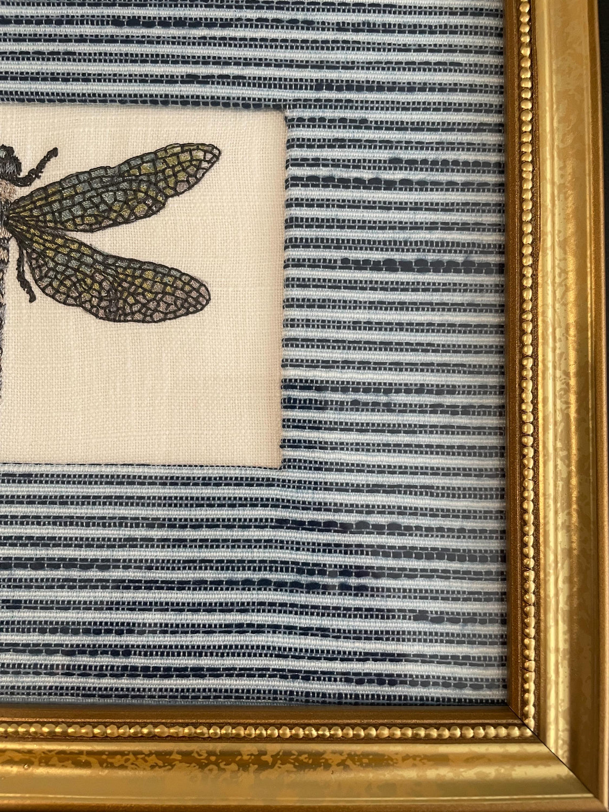 Dragonfly Ballard Designs Fabric Indigo Blue Fabric Mat Wall Decor - Embroidery Insect Art