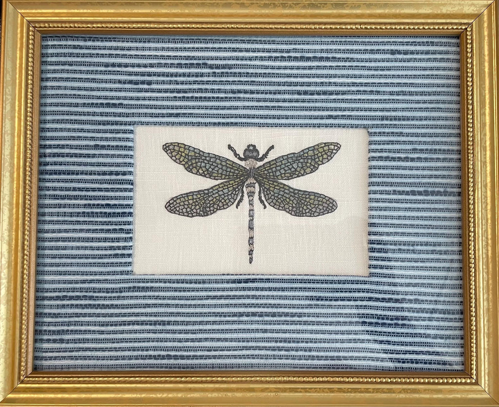 Dragonfly Ballard Designs Fabric Indigo Blue Fabric Mat Wall Decor - Embroidery Insect Art