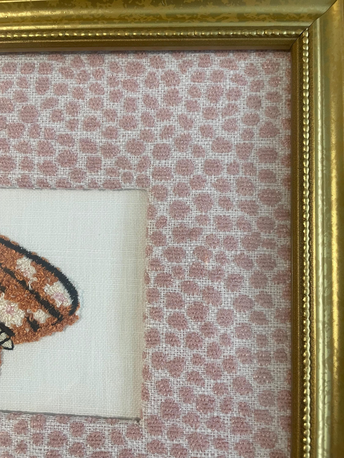 Custom Framed Embroidered Butterfly & Moth Art with Ballard Designs Tully Rose Quartz Fabric Mat