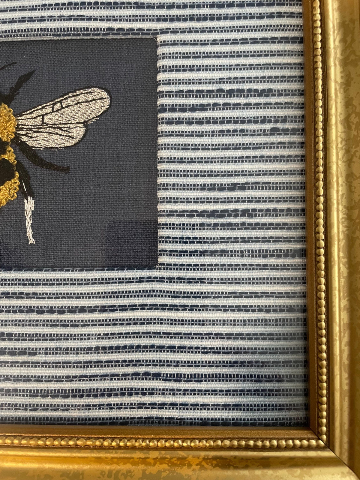 Embroidered Bee Wall Art with Ballard Designs Indigo Mat