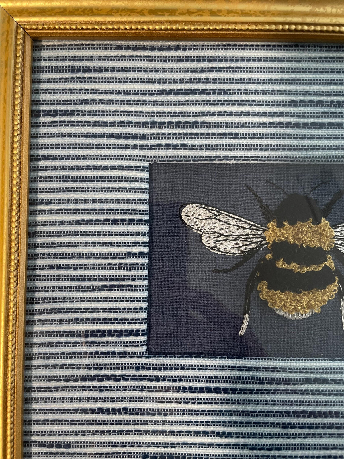 Embroidered Bee Wall Art with Ballard Designs Indigo Mat