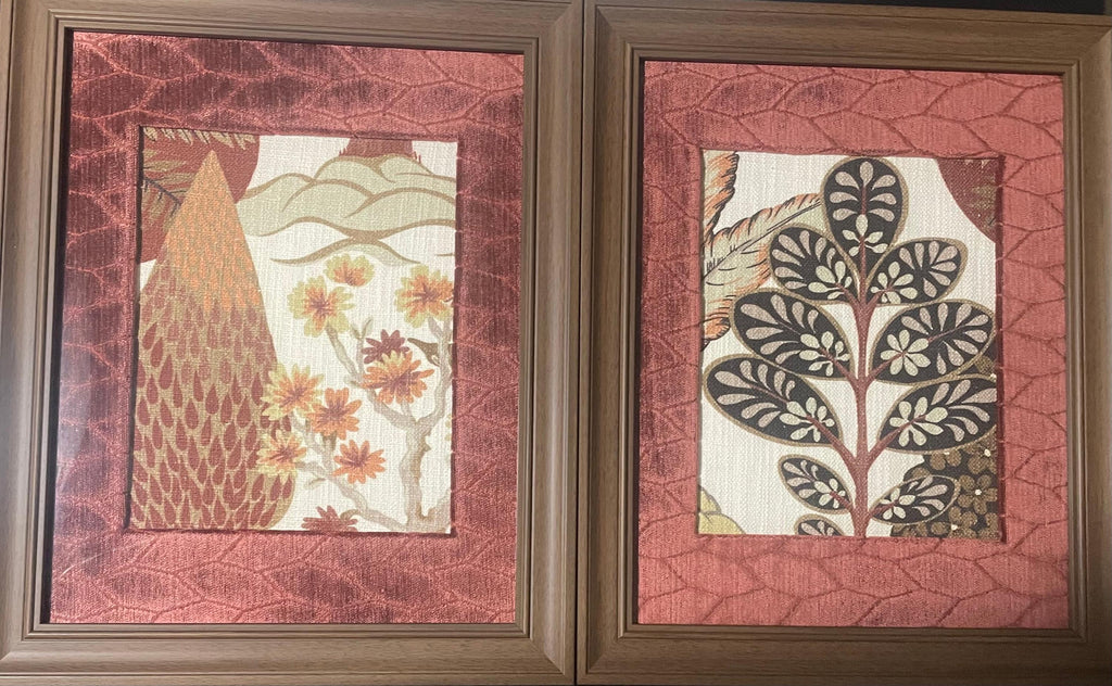Handcrafted Fabric Wall Art Pair: Tree of Life & Blossom Botanicals (13x16 Framed)