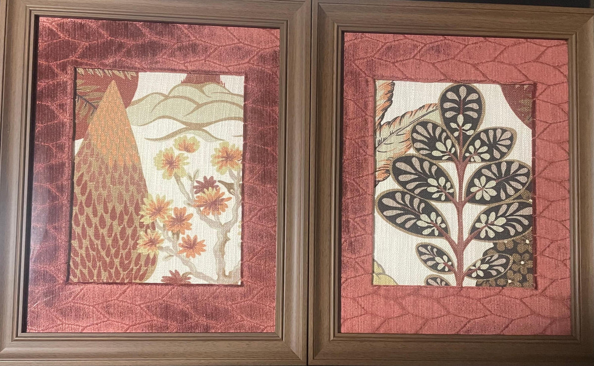 Handcrafted Fabric Wall Art Pair: Tree of Life & Blossom Botanicals (13x16 Framed)