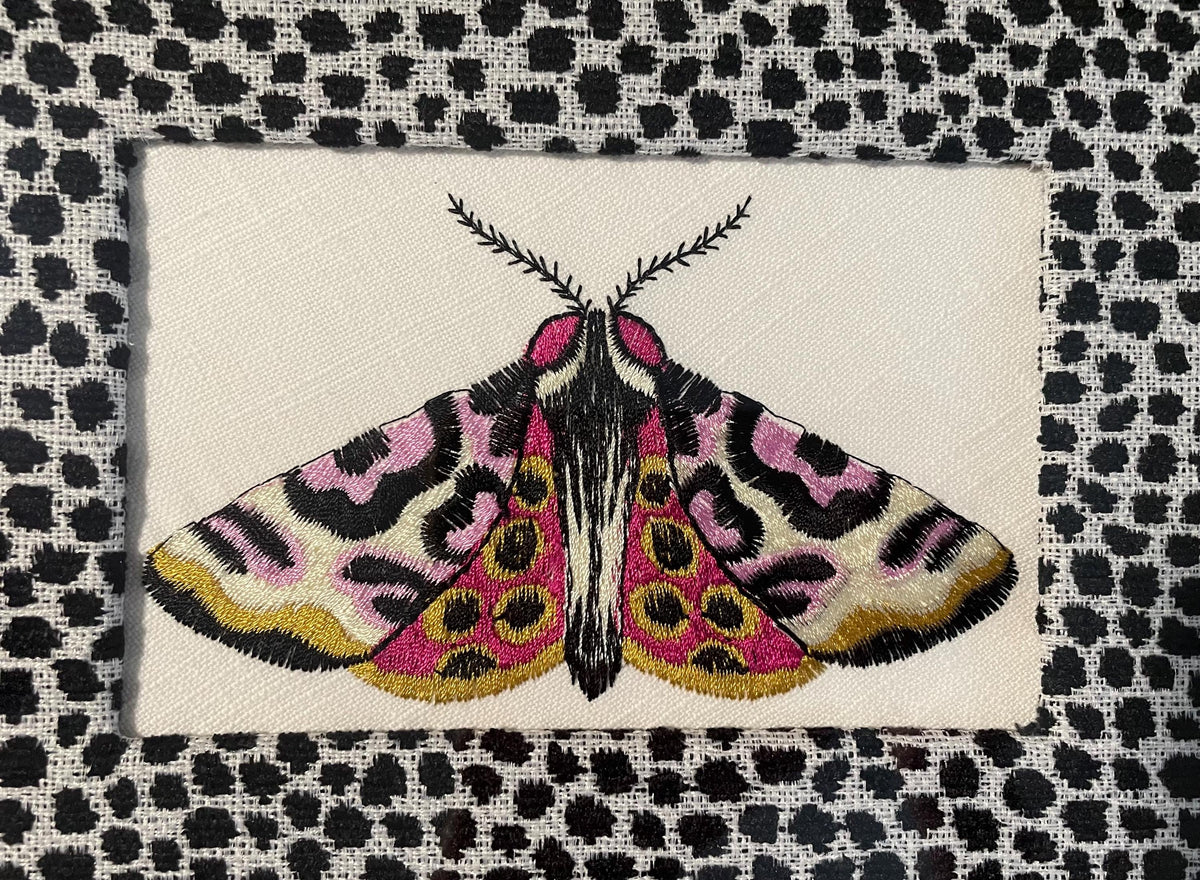 Embroidered Butterfly Moth Wall Art on Ballard Designs Tully Ebony Fabric - Framed Insect Botanical Decor