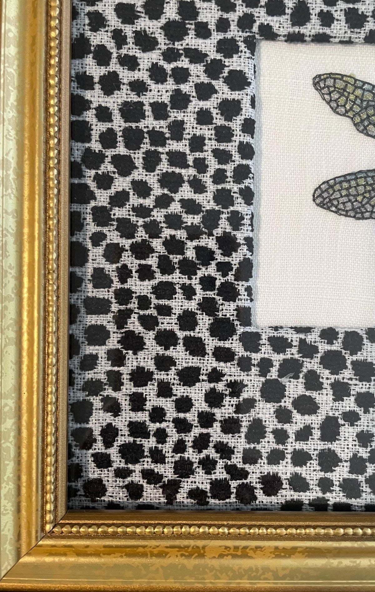 Eye catching Dragonfly surrounded by Ballard Designs Tully Ebony Fabric Mat