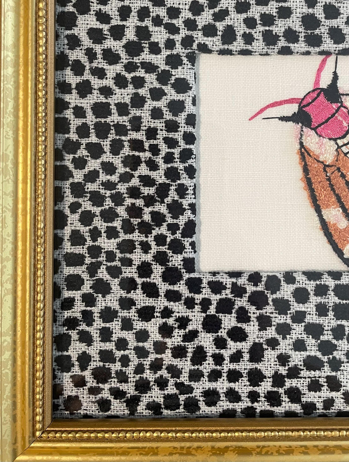 Ballard Designs Ebony Tully fabric matting with adorable embroidered Moth in the center!