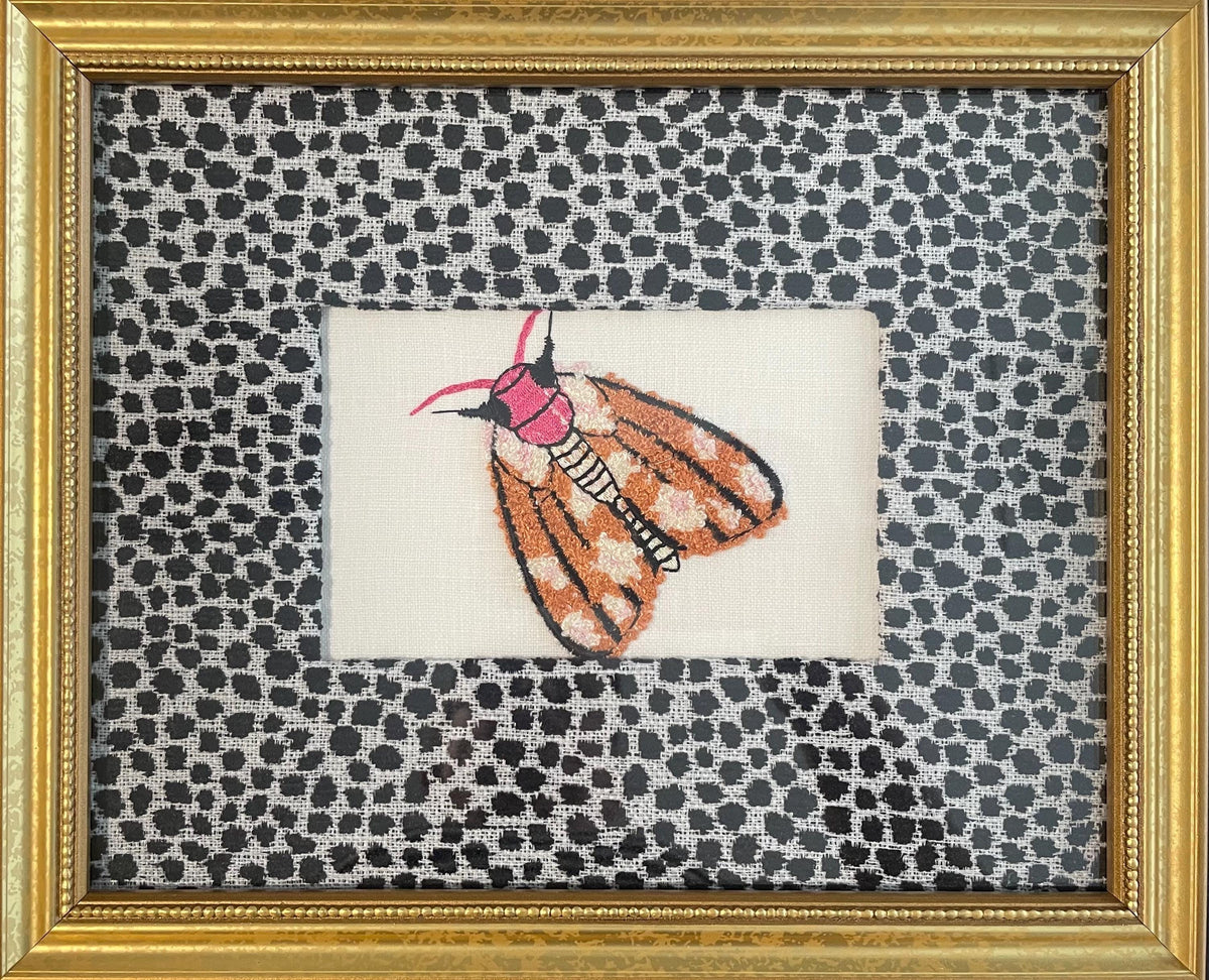 Ballard Designs Ebony Tully fabric matting with adorable embroidered Moth in the center!