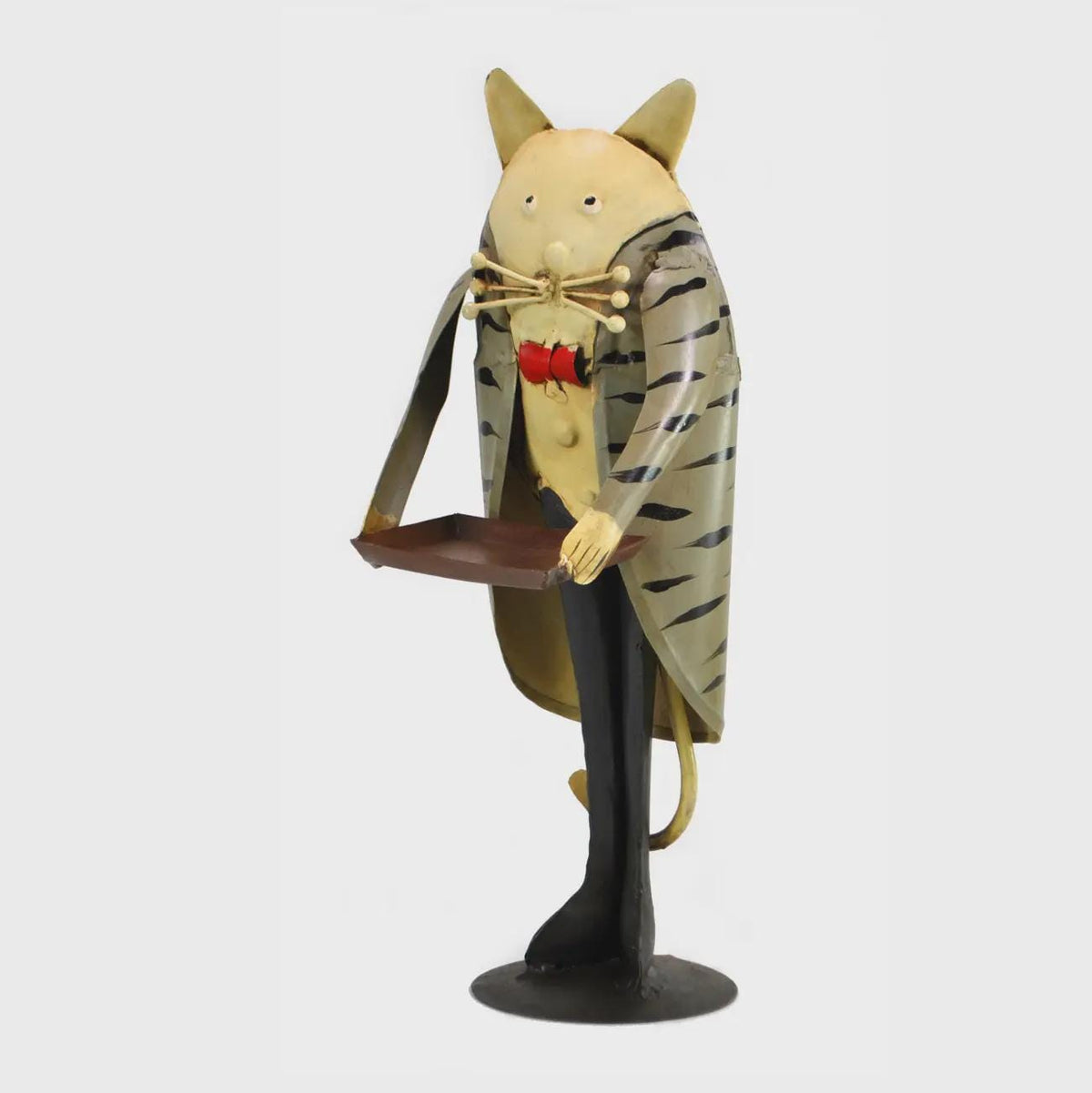 Cat Butler Figurine with Tray Vintage Style Metal Statue 13 inch Home Decor