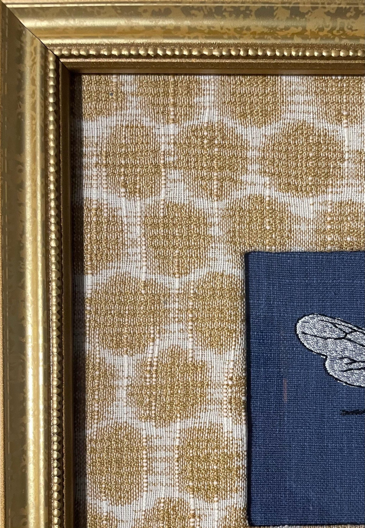 Mia Dijon Ballard Designs honeycomb fabric mat with adorable embroidered/boucle blue bee