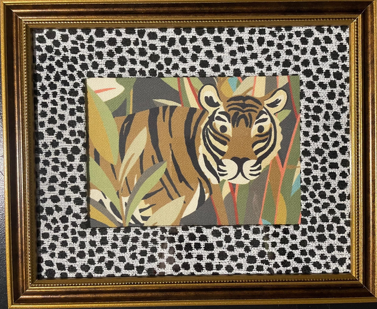 Pair of Safari Fabric Art – Tiger, Monkey, Ballard Designs Ebony Tully fabric mat