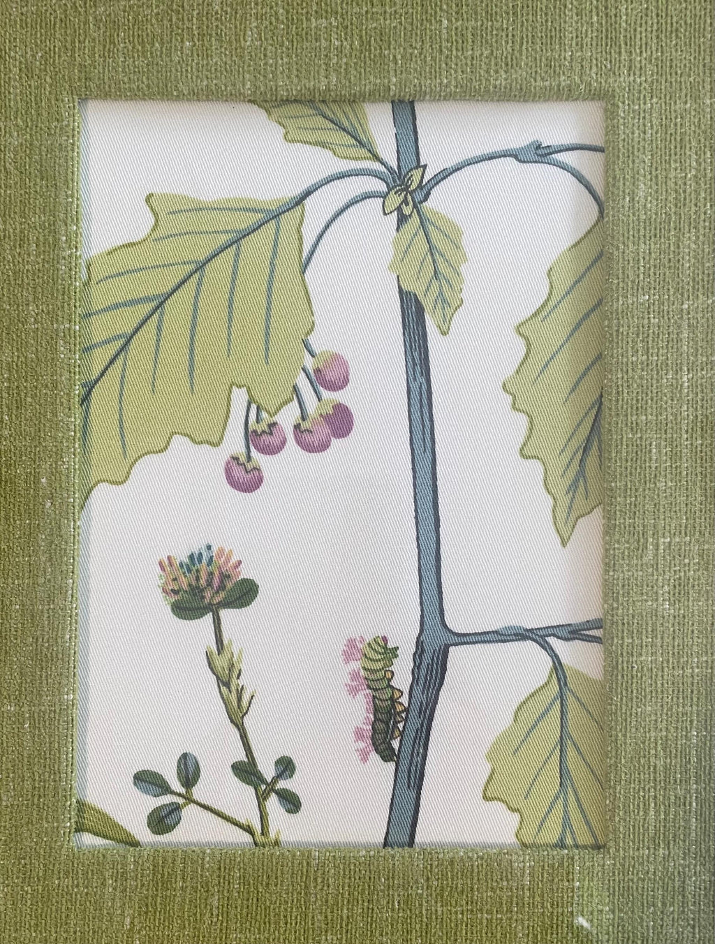 Pair of Ballard Designs Isabella Fabric Art, Gold Frame with custom Olive Linen matting