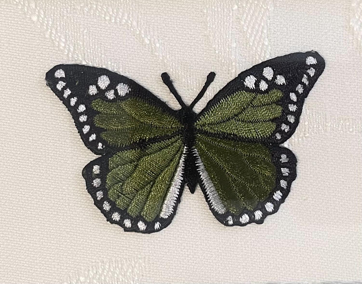 Framed Embroidered Butterfly Applique - Ballard Designs Emyrs Stem Fabric Mat, Nature Decor
