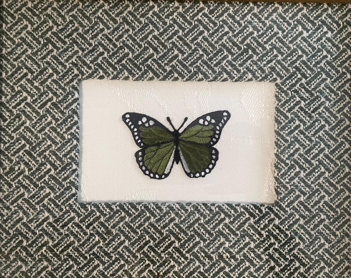 Framed Embroidered Butterfly Applique - Ballard Designs Emyrs Stem Fabric Mat, Nature Decor