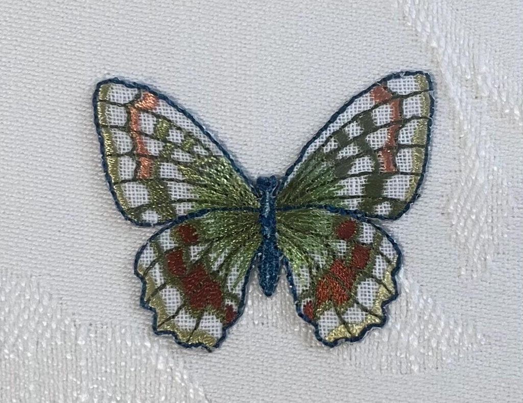 Embroidered Butterfly Art: Custom Framed Ballard Designs Biff Mustard Fabric