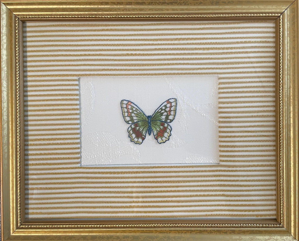 Embroidered Butterfly Art: Custom Framed Ballard Designs Biff Mustard Fabric