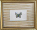 Embroidered Butterfly Art: Custom Framed Ballard Designs Biff Mustard Fabric
