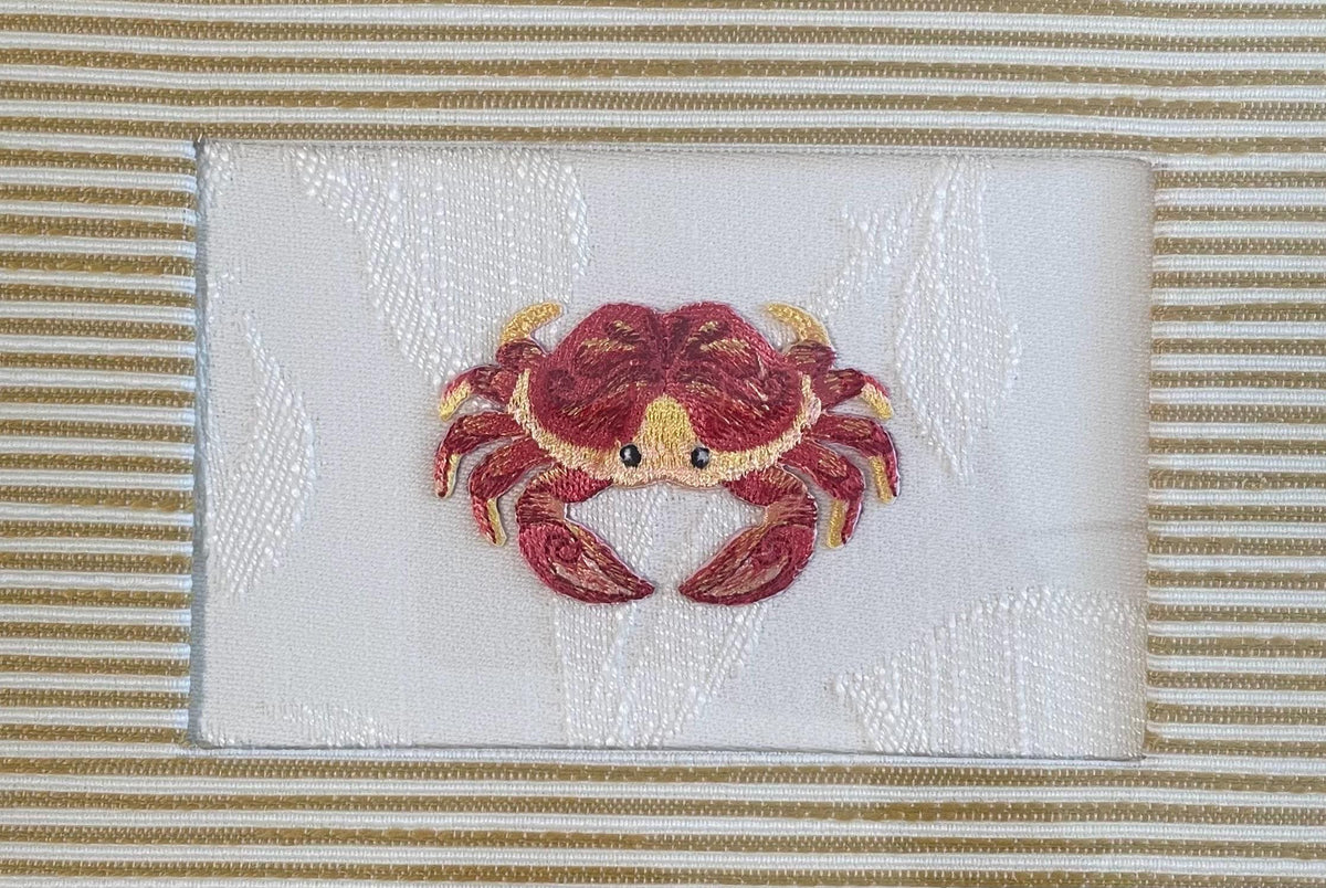 Embroidered adorable Crab Art: Custom Framed Ballard Designs Biff Mustard Fabric