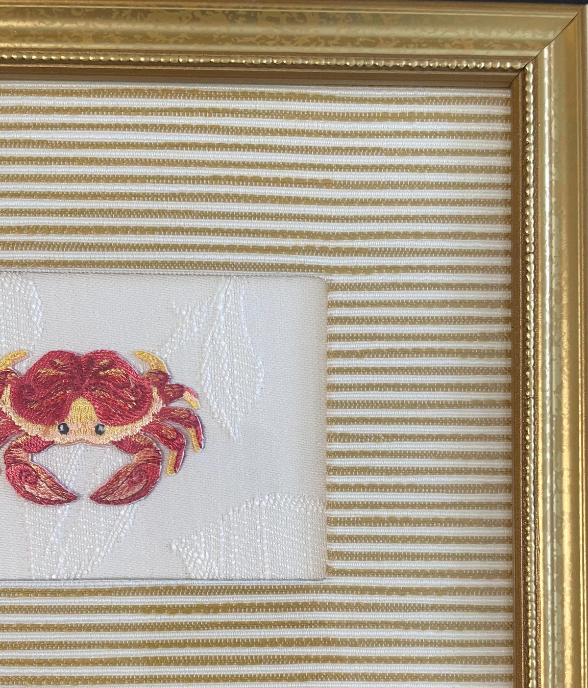 Embroidered adorable Crab Art: Custom Framed Ballard Designs Biff Mustard Fabric