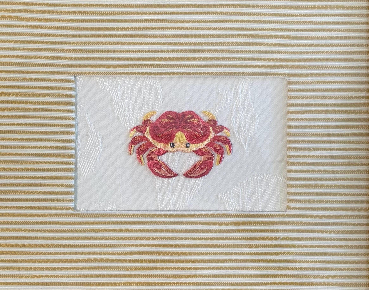 Embroidered adorable Crab Art: Custom Framed Ballard Designs Biff Mustard Fabric