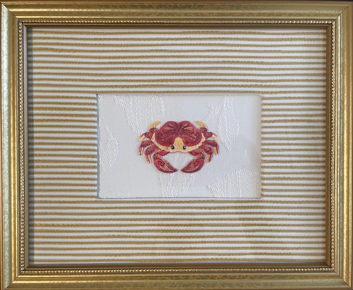 Embroidered adorable Crab Art: Custom Framed Ballard Designs Biff Mustard Fabric