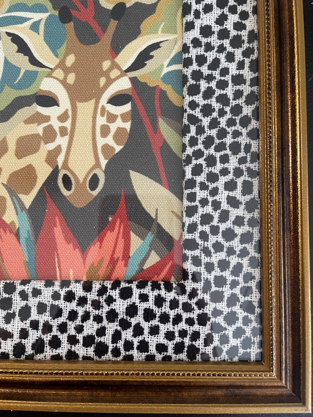 Pair of Safari Wall Art Framed Giraffe Zebra Kinabalu Fabric Print Nature Decor