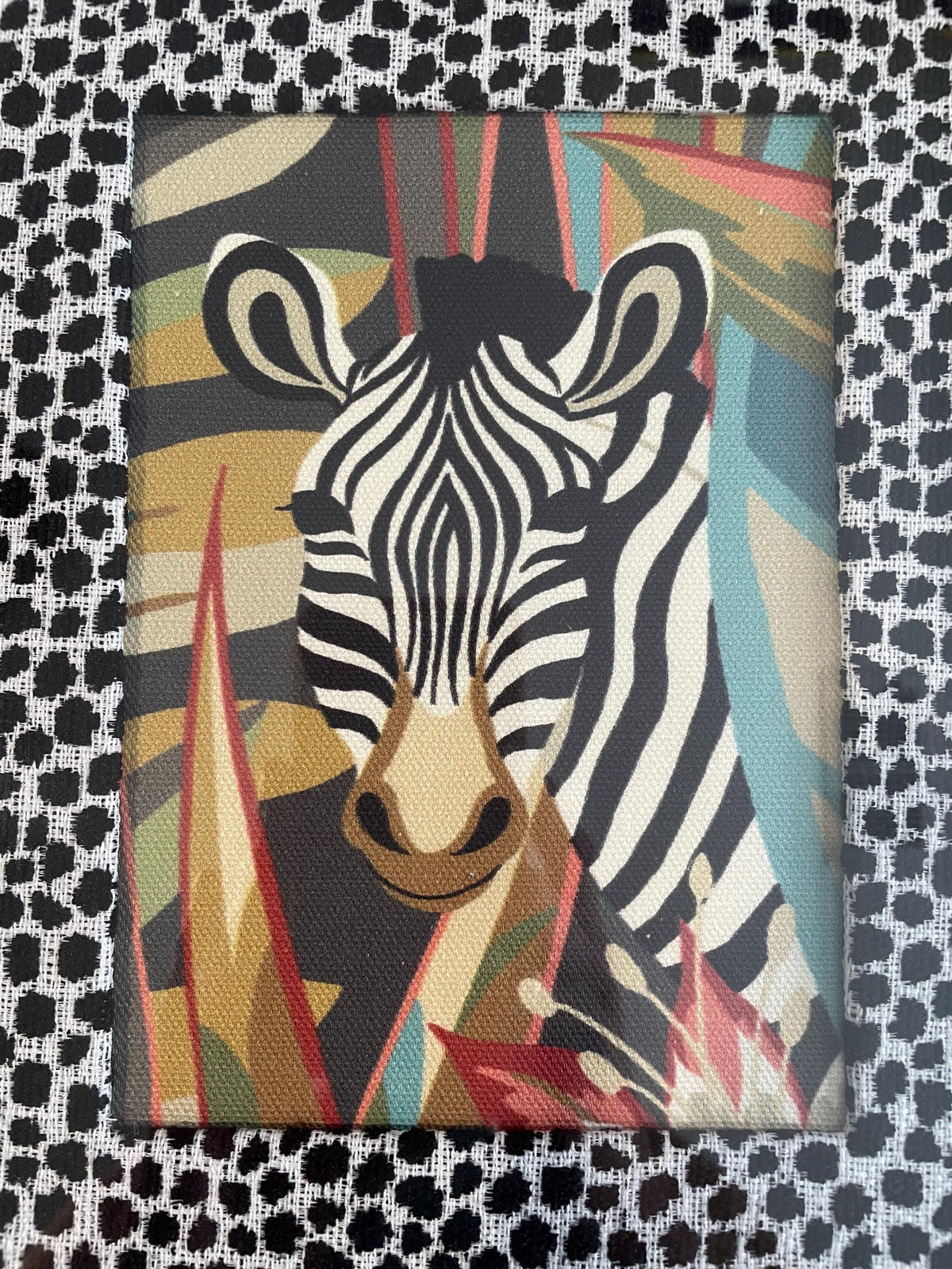 Pair of Safari Wall Art Framed Giraffe Zebra Kinabalu Fabric Print Nature Decor