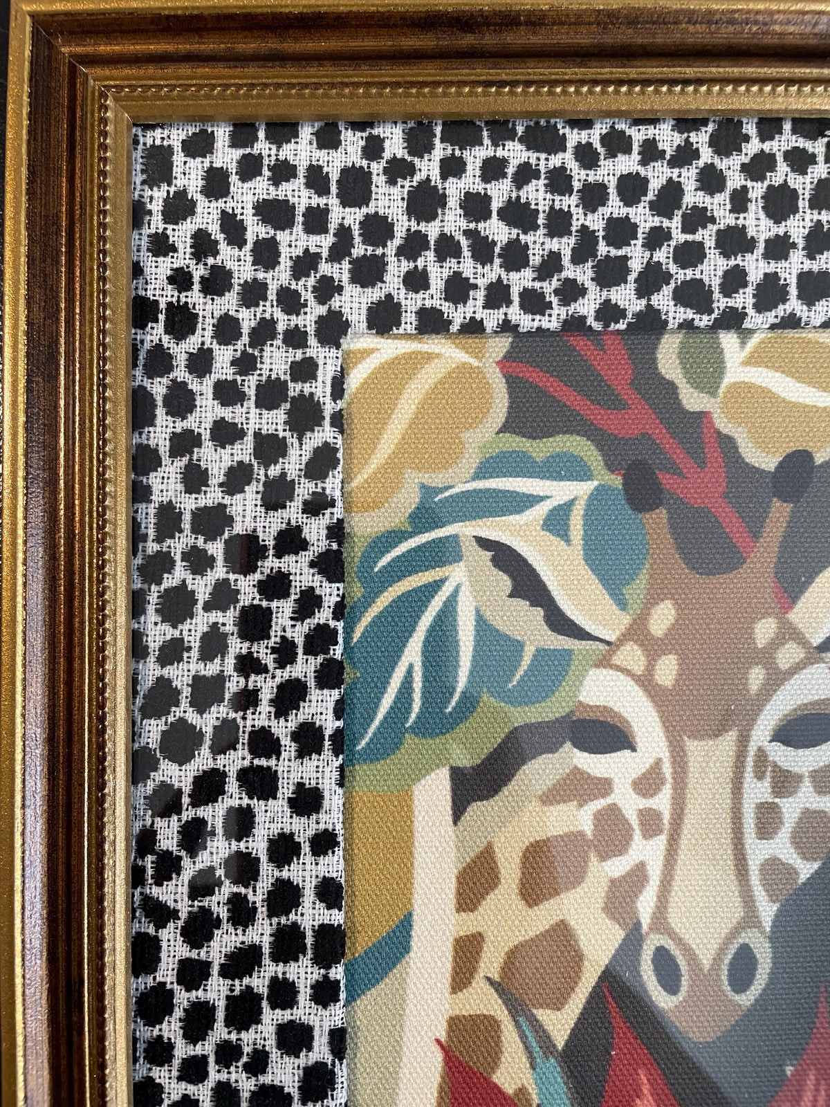 Pair of Safari Wall Art Framed Giraffe Zebra Kinabalu Fabric Print Nature Decor