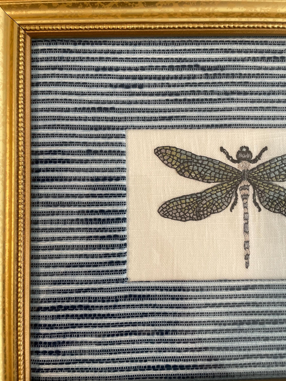 Dragonfly Ballard Designs Fabric Indigo Blue Fabric Mat Wall Decor - Embroidery Insect Art
