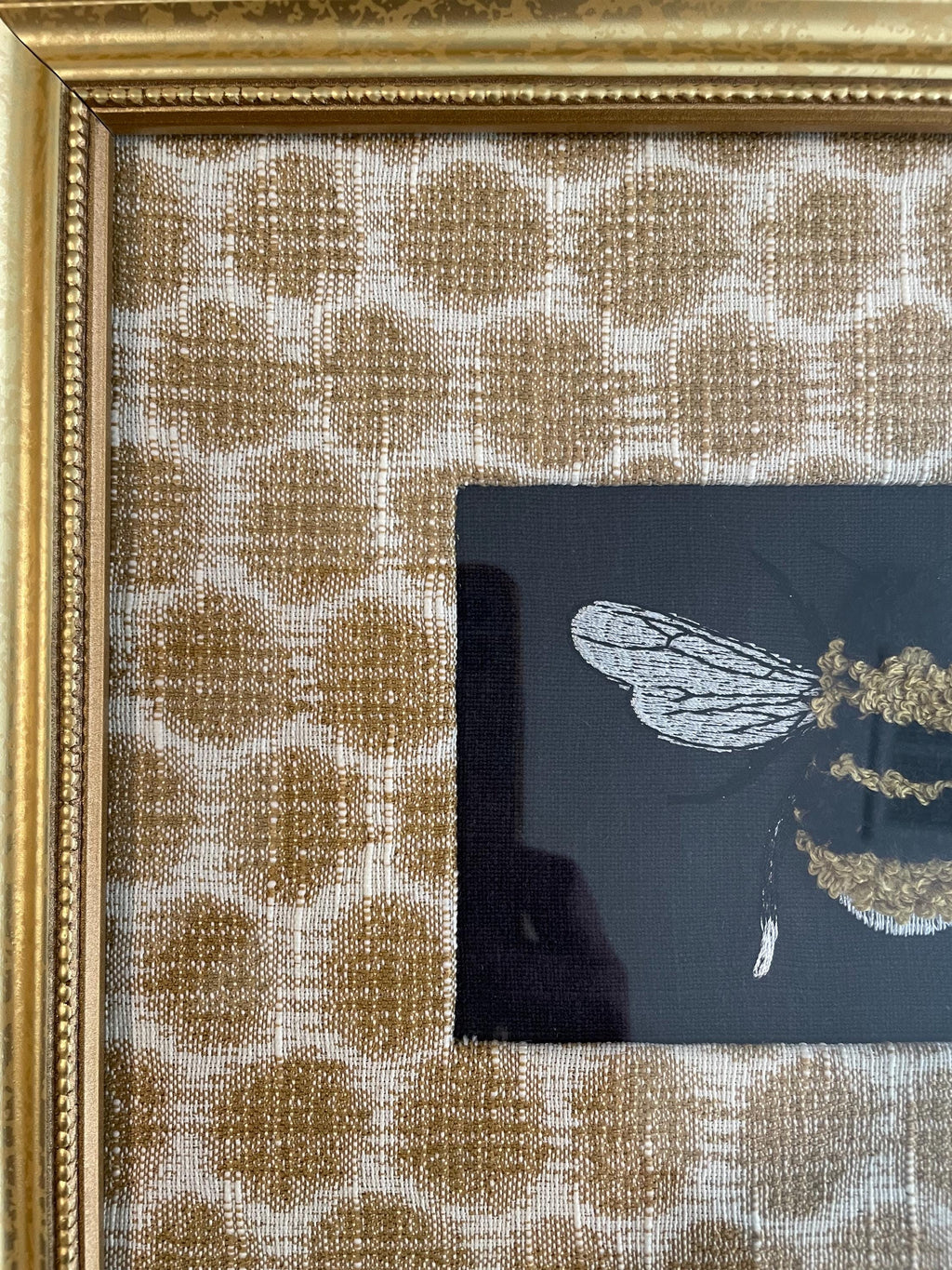 Custom Honeycomb Fabric Mat with Bee Accent - Designer Inspired Picture Frame Matting for Wall Art