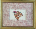 Custom Framed Embroidered Butterfly & Moth Art with Ballard Designs Tully Rose Quartz Fabric Mat
