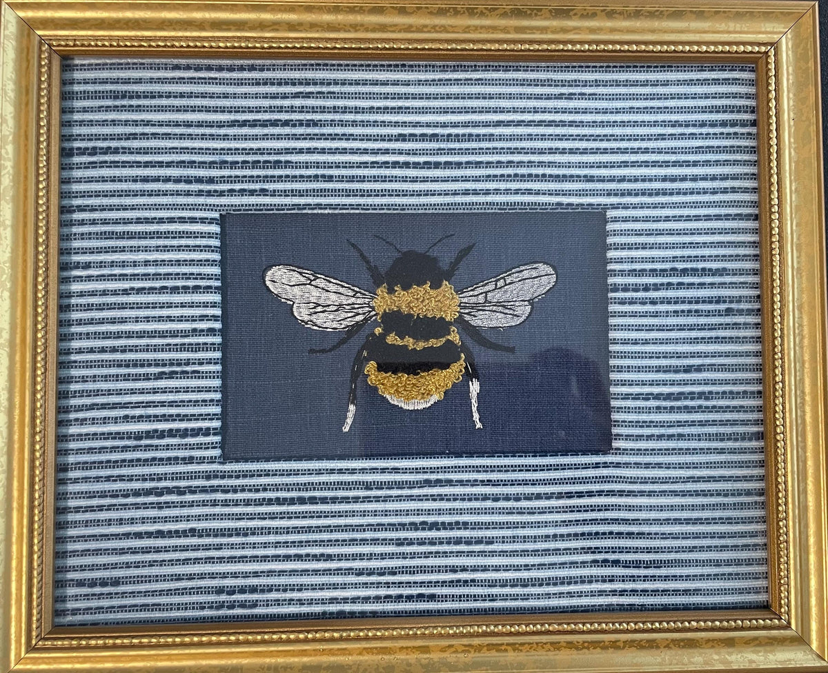 Embroidered Bee Wall Art with Ballard Designs Indigo Mat