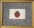 Ladybug Embroidered Boucle Art on Ballard Designs Ebony Tully Fabric Mat - Framed Nature Wall Decor