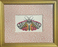 Custom Framed Embroidered Butterfly Tiger Moth Art with Rose Quartz Fabric Matting | Elegant Wall Decor