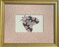Embroidered Butterfly Moth Art, Gold Frame, Rose Quartz Fabric Matting Wall Decor