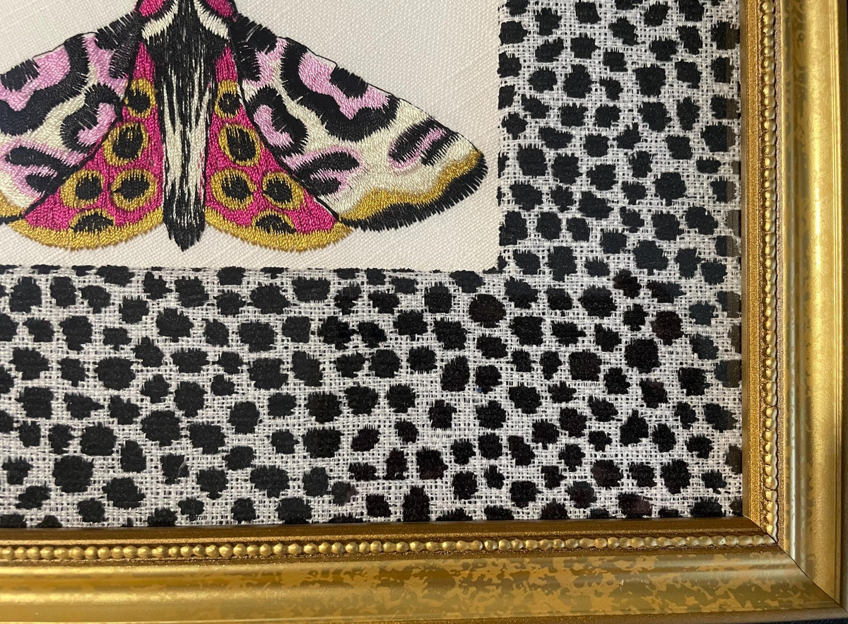Embroidered Butterfly Moth Wall Art on Ballard Designs Tully Ebony Fabric - Framed Insect Botanical Decor
