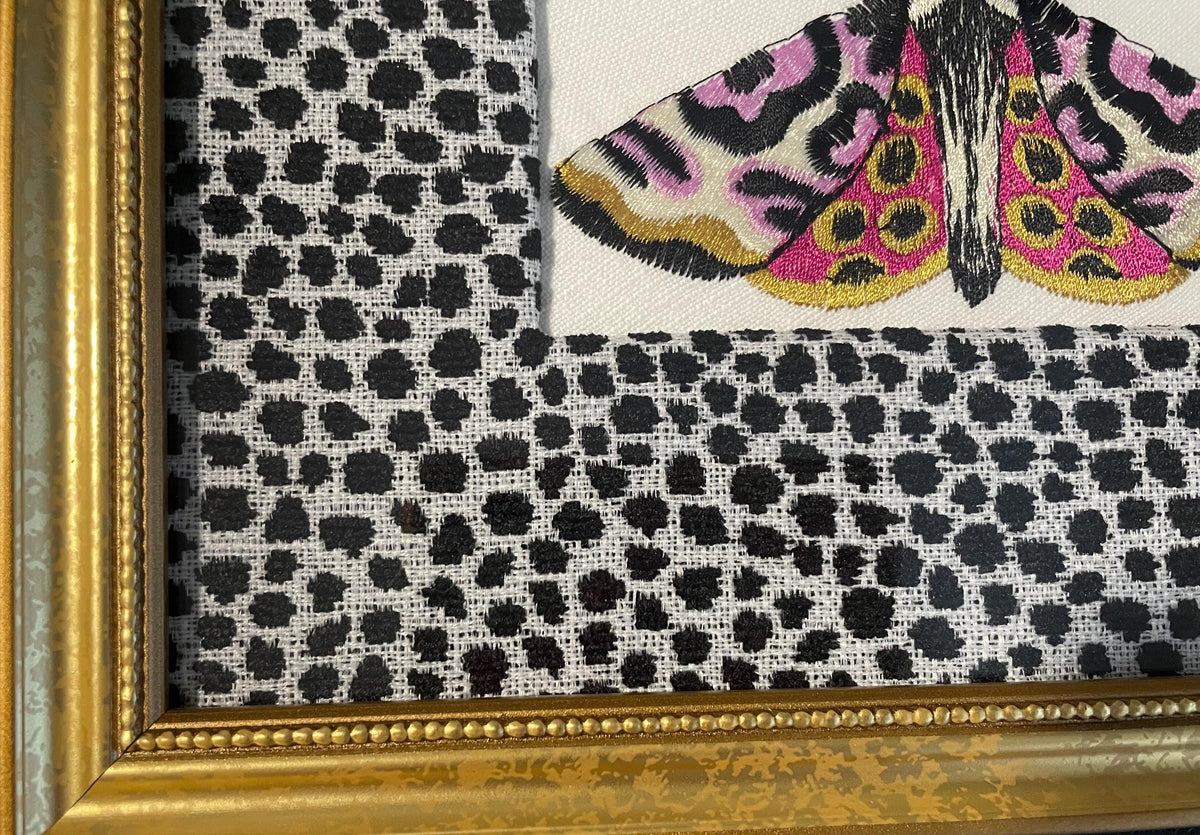 Embroidered Butterfly Moth Wall Art on Ballard Designs Tully Ebony Fabric - Framed Insect Botanical Decor