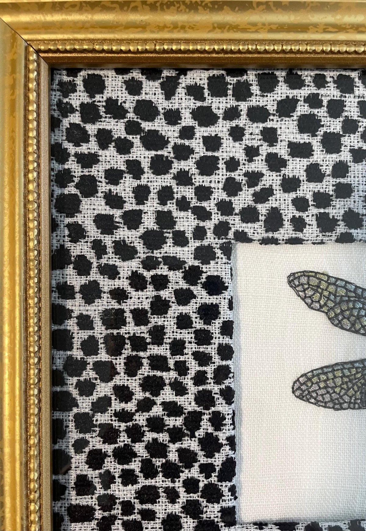 Eye catching Dragonfly surrounded by Ballard Designs Tully Ebony Fabric Mat